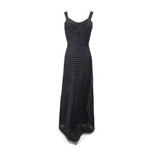 BCBG MAXAZRIA Black Mesh Striped Maxi Dress Womens 4 Satin New Without Tags